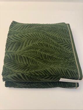 2pc FELPINTER Extra Long Combed  Cotton Bath Towel Set - Velour Leaf -Green